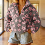 Nadorine Casual Floral Print Fleece Sweatshirt