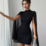 Glamorous Sparkle Cape Sleeve Knit Dress