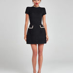 Nadorine Elegant Fitted Pearl Trim Tweed Dress for Women Casual Summer Vacation 2026
