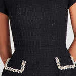 Nadorine Elegant Fitted Pearl Trim Tweed Dress for Women Casual Summer Vacation 2026