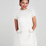 Nadorine Elegant Fitted Pearl Trim Tweed Dress for Women Casual Summer Vacation 2026