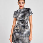 Nadorine Elegant Houndstooth Short Sleeve Dress for Women Casual Summer Vacation 2026