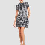 Nadorine Elegant Houndstooth Short Sleeve Dress for Women Casual Summer Vacation 2026