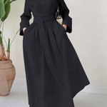 Nadorine Women's Casual Cinched Waist Long Sleeve Dress