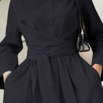 Nadorine Women's Casual Cinched Waist Long Sleeve Dress