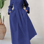 Nadorine Women's Casual Cinched Waist Long Sleeve Dress