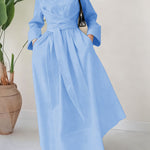 Nadorine Women's Casual Cinched Waist Long Sleeve Dress