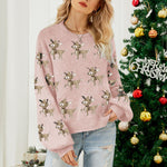 Nadorine Women's Adorable Reindeer Pattern Knit Cardigan