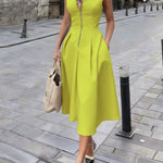 Nadorine Women's Casual Sleeveless Zipper Midi Dress With Pockets