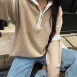 Relaxed Fit Colorblock Quarter-Zip Sweater