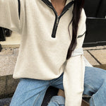Relaxed Fit Colorblock Quarter-Zip Sweater
