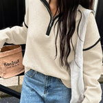 Relaxed Fit Colorblock Quarter-Zip Sweater