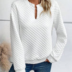 Nadorine Casual Quilted Texture Raglan Sleeve Sweatshirt