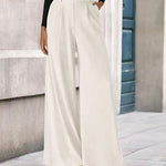 Nadorine Casual Pit-Stripe Fleece Wide Legs Pants