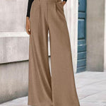 Nadorine Casual Pit-Stripe Fleece Wide Legs Pants