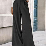 Nadorine Casual Pit-Stripe Fleece Wide Legs Pants