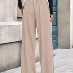 Nadorine Casual Pit-Stripe Fleece Wide Legs Pants
