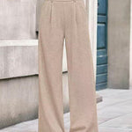 Nadorine Casual Pit-Stripe Fleece Wide Legs Pants