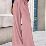 Nadorine Casual Pit-Stripe Fleece Wide Legs Pants
