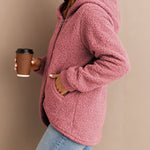 Nadorine Casual Plush Fleece Diagonal Zip Hooded Jacket