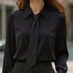Nadorine Semi Formal Collar Tie Long Sleeve Blouse for Women Casual Work Office Loose Fit 2026 | Under $40
