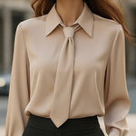 Nadorine Semi Formal Collar Tie Long Sleeve Blouse for Women Casual Work Office Loose Fit 2026 | Under $40