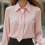 Nadorine Semi Formal Collar Tie Long Sleeve Blouse for Women Casual Work Office Loose Fit 2026 | Under $40