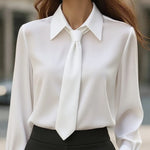 Nadorine Semi Formal Collar Tie Long Sleeve Blouse for Women Casual Work Office Loose Fit 2026 | Under $40