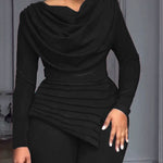 Nadorine Women's Casual Pleated Patchwork Cinched Waist Jumpsuit