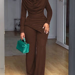 Nadorine Women's Casual Pleated Patchwork Cinched Waist Jumpsuit