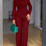 Nadorine Women's Casual Pleated Patchwork Cinched Waist Jumpsuit