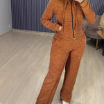 Nadorine Athleisure Hooded Jacket Wide Leg Pants Set