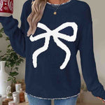 Loose Contrast Big Bow Jacquard Knit Sweater