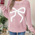 Loose Contrast Big Bow Jacquard Knit Sweater
