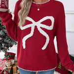 Loose Contrast Big Bow Jacquard Knit Sweater