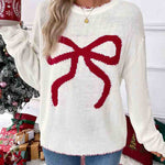 Loose Contrast Big Bow Jacquard Knit Sweater