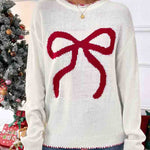 Loose Contrast Big Bow Jacquard Knit Sweater