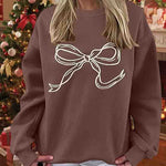 Relaxed Fit Christmas Bow Pattern Sweatshirt