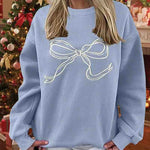 Relaxed Fit Christmas Bow Pattern Sweatshirt