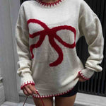 Lovely Contrast Bow Jacquard Sweater