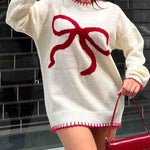 Lovely Contrast Bow Jacquard Sweater
