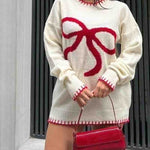 Lovely Contrast Bow Jacquard Sweater