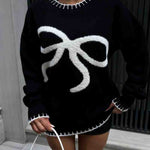 Lovely Contrast Bow Jacquard Sweater