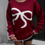 Lovely Contrast Bow Jacquard Sweater