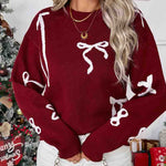 Nadorine Cute Bow Jacquard Pullover Sweater