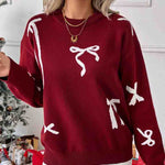 Nadorine Cute Bow Jacquard Pullover Sweater
