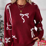 Nadorine Cute Bow Jacquard Pullover Sweater