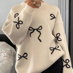 Trendy Comfy Bow Jacquard Sweater