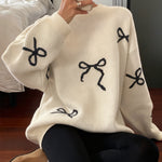 Trendy Comfy Bow Jacquard Sweater