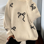 Trendy Comfy Bow Jacquard Sweater